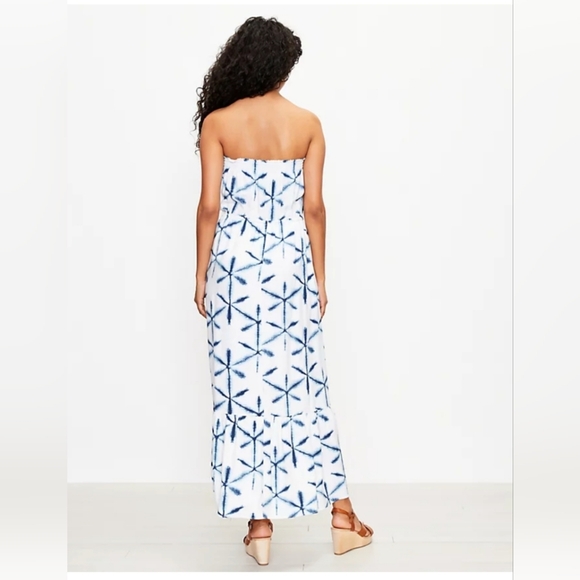 Loft white blue star tie dye strapless drawstring maxi dress size XS - Picture 6 of 11